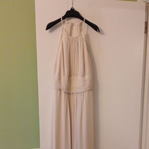 Elegant Cream Sleeveless Evening Dress